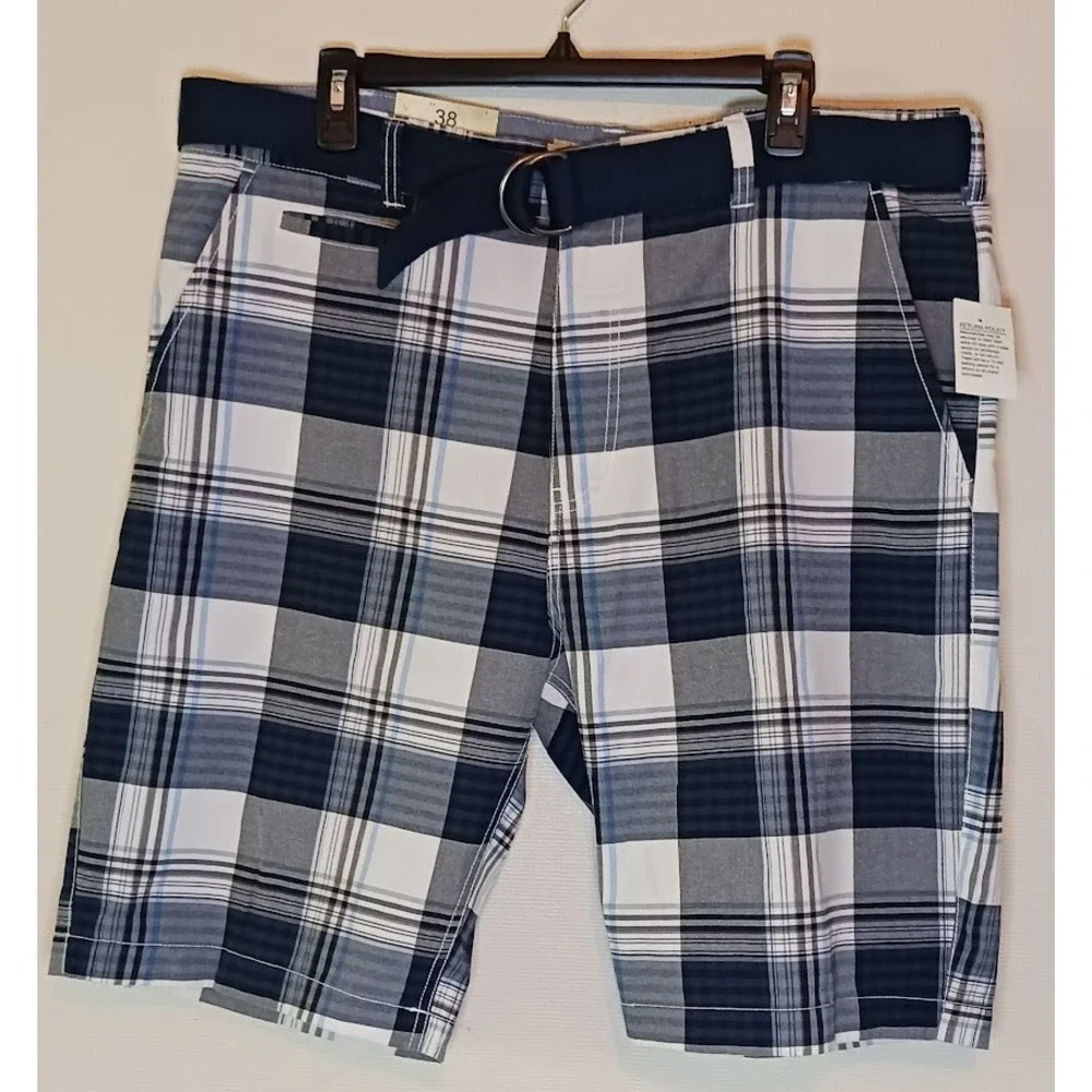 Islandia Clothing Co Shorts Blue Plaid Casual Pockets Size‎ 38 New With Tags